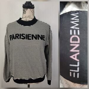 ELL And EMM Sweatshirt SZ M Black & White Breton Stripes Parisienne Mockneck